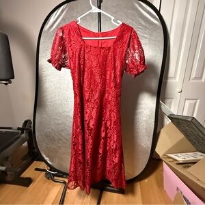 SHEIN Red Lace Midi Dress